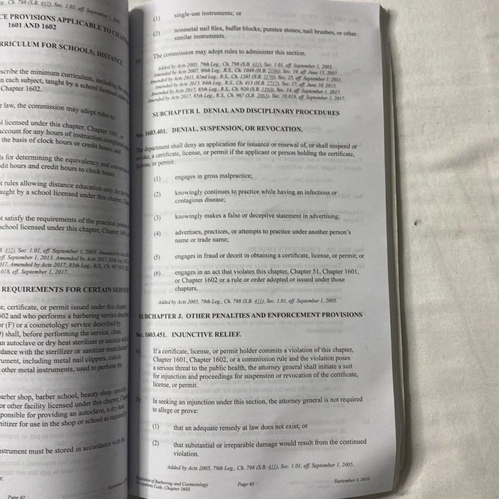 Texas Barber Laws and Rules Book‎ 2020 TDLR Barbering Regulations EUC